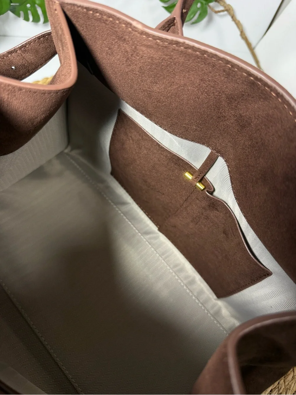 The Row Brown Suede Structured Top-Handle Satchel